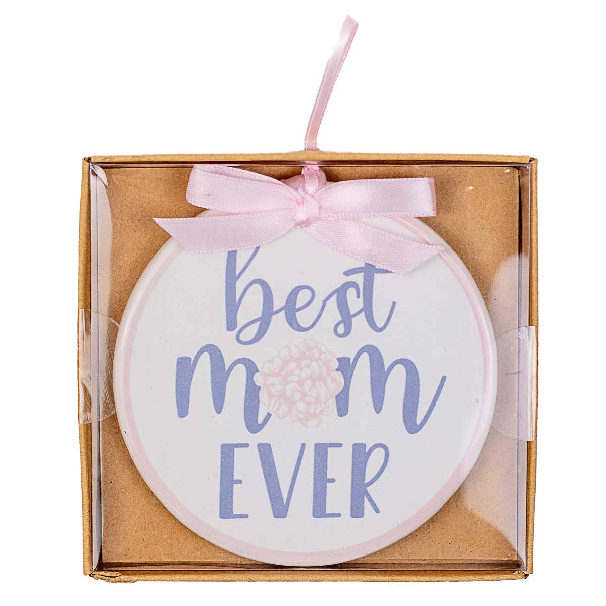 Best Mom Ever Ornament White/Light Pink/Berry 4"