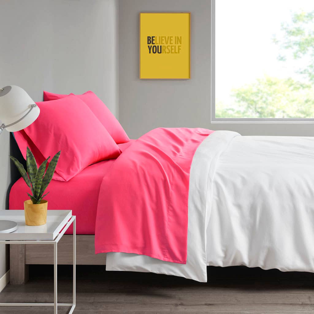 Antimicrobial Wrinkle-Free Sheet Set, Hot Pink: Queen