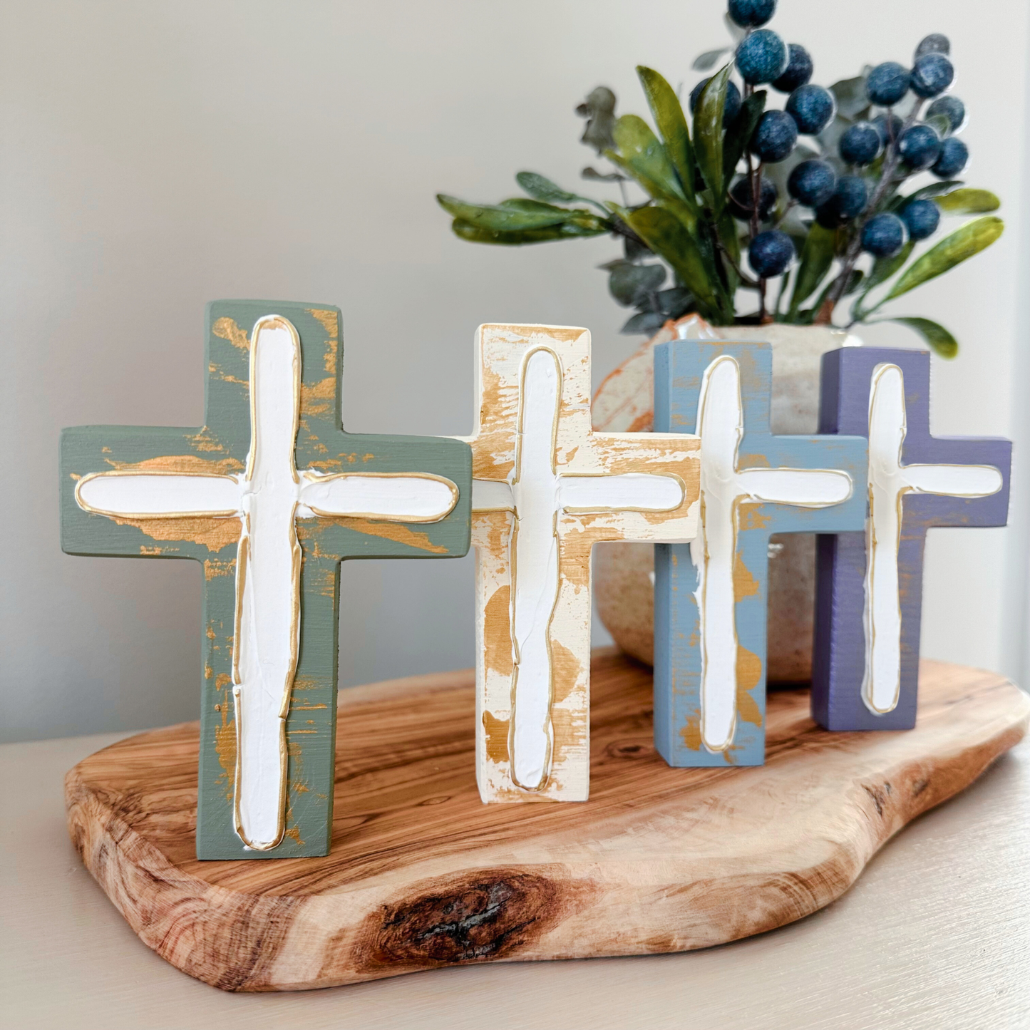 Chunky Wood Cross | Rustic Home Decor | Farmhouse | Cross: Sage Green