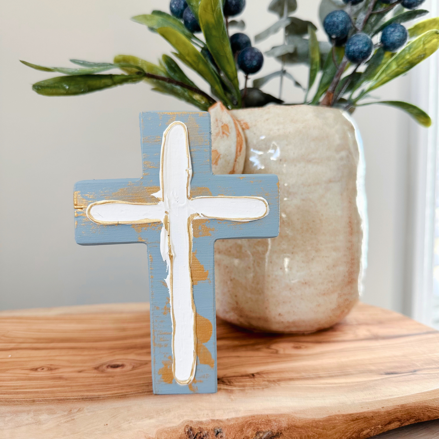 Chunky Wood Cross | Rustic Home Decor | Farmhouse | Cross: Sage Green