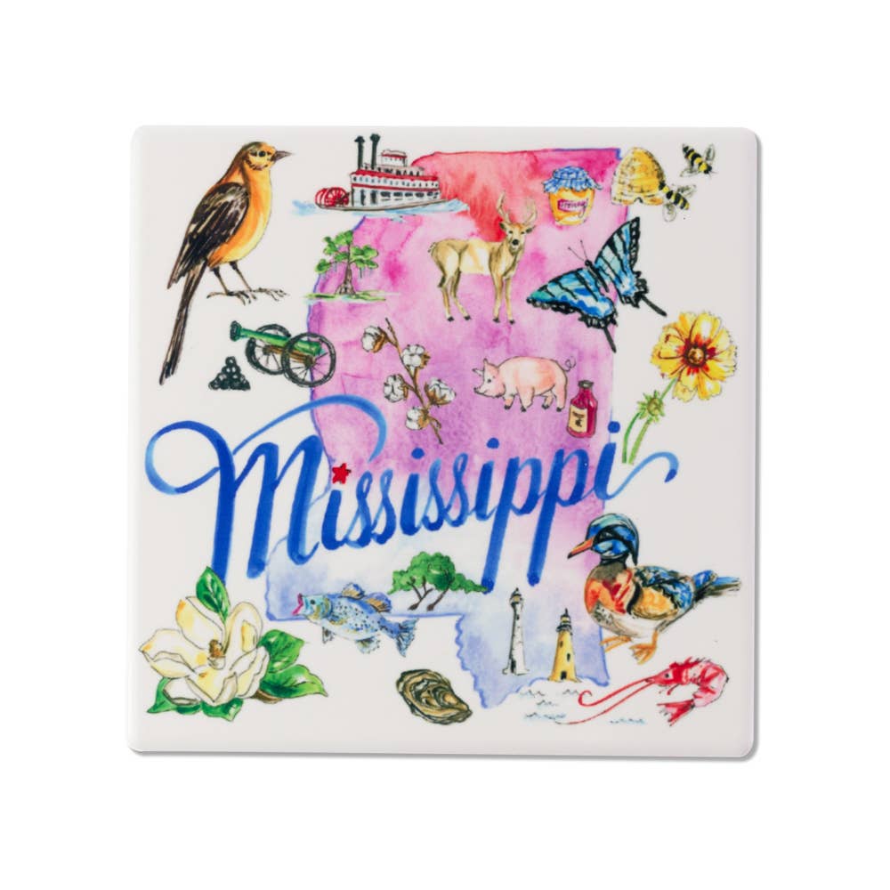 MS State Collection Ceramic Coaster Mississippi Rosanne Beck