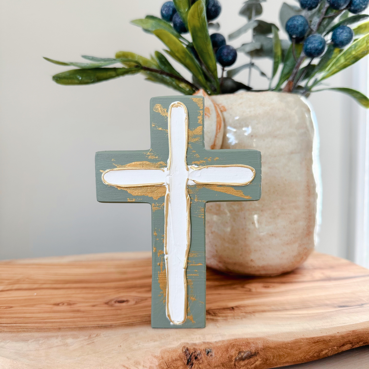 Chunky Wood Cross | Rustic Home Decor | Farmhouse | Cross: Sage Green