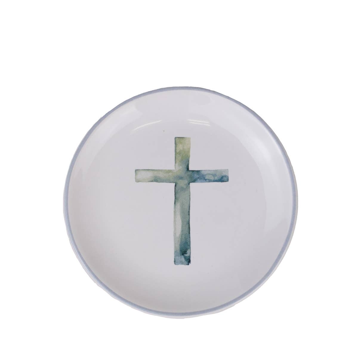 Watercolor Cross Trinket Dish White/Ice 4"