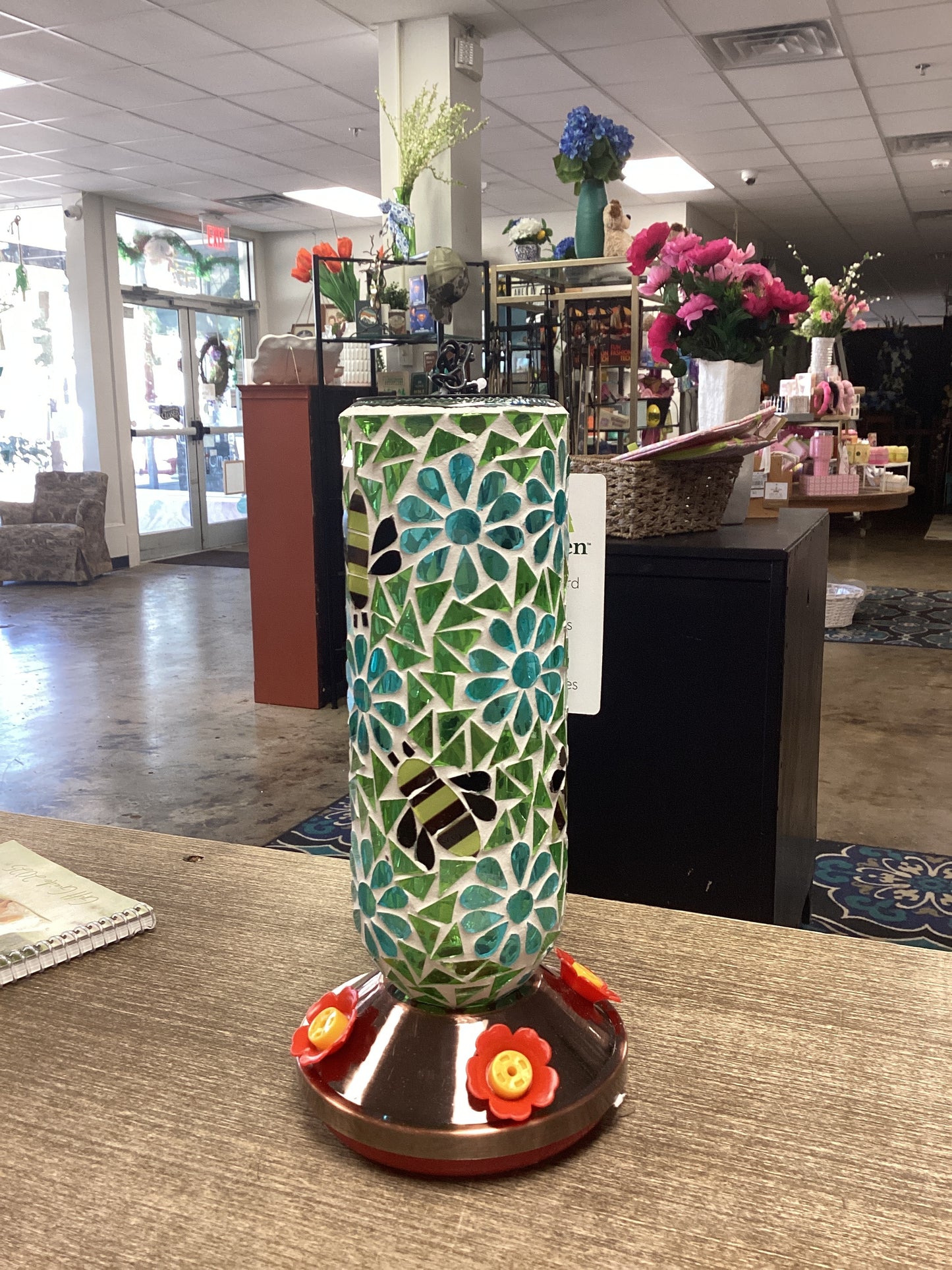 Pollinator Garden Bird Feeder, Mosaic Glass Hummingbird Feeder