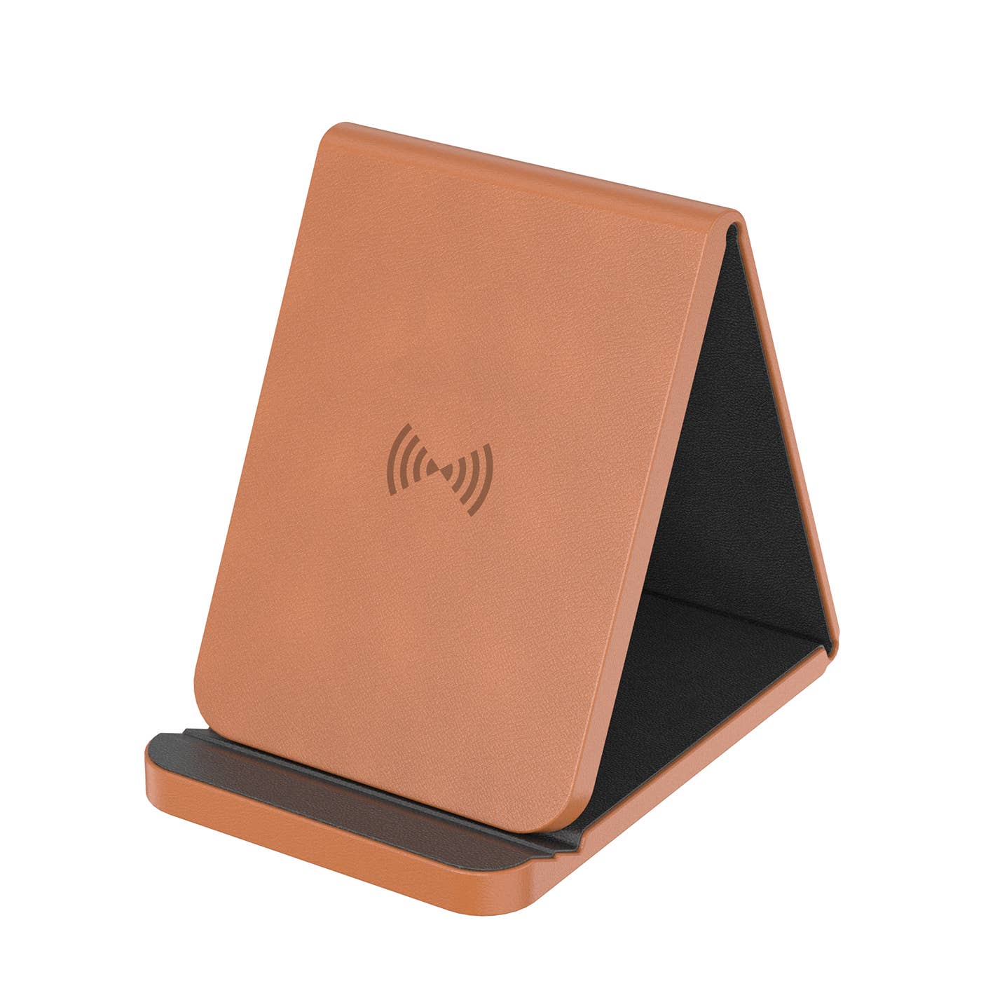 Tan with Black - Leather Wireless Charging Folding Stand