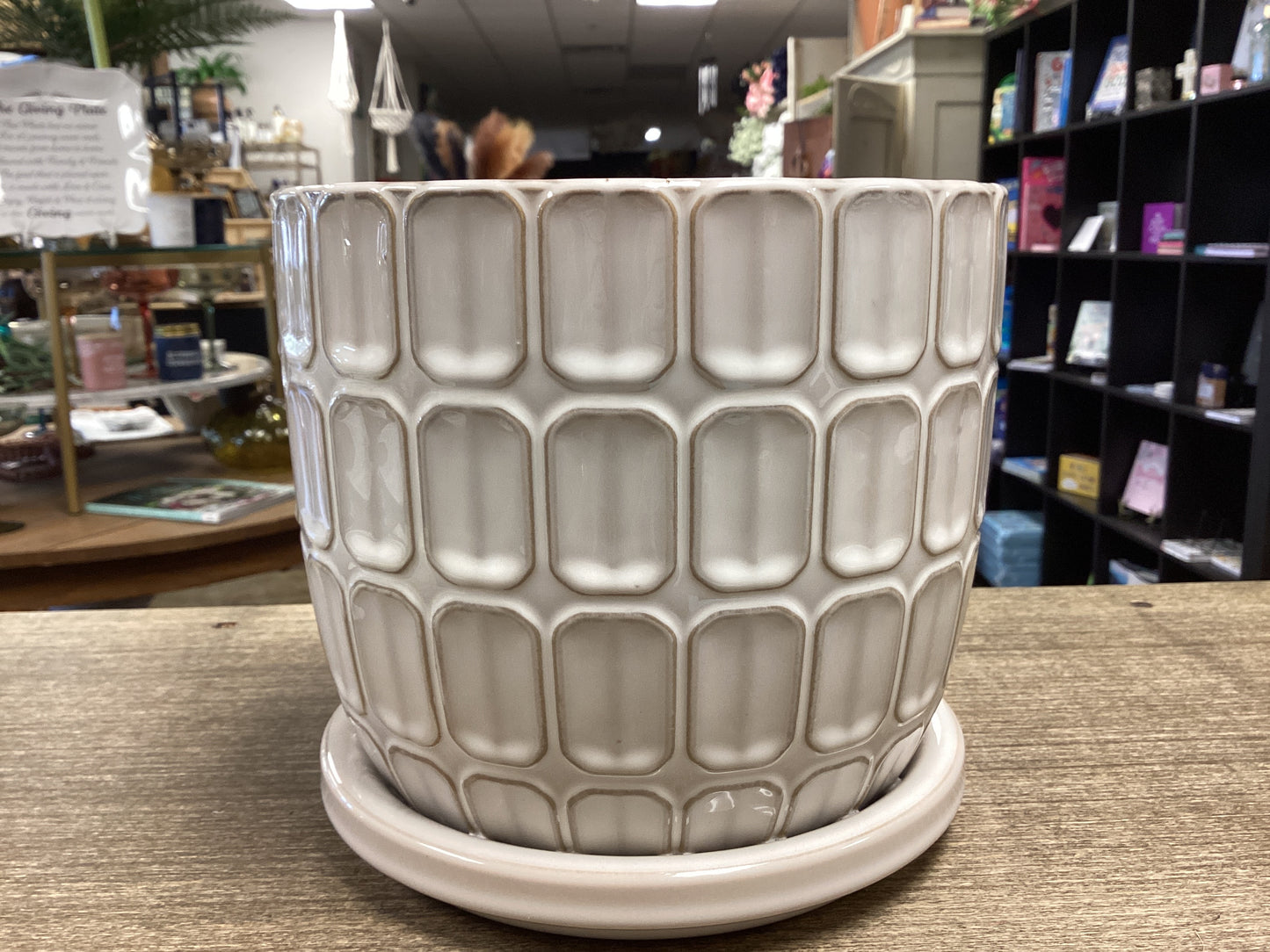 White Square Pattern Ceramic Planter