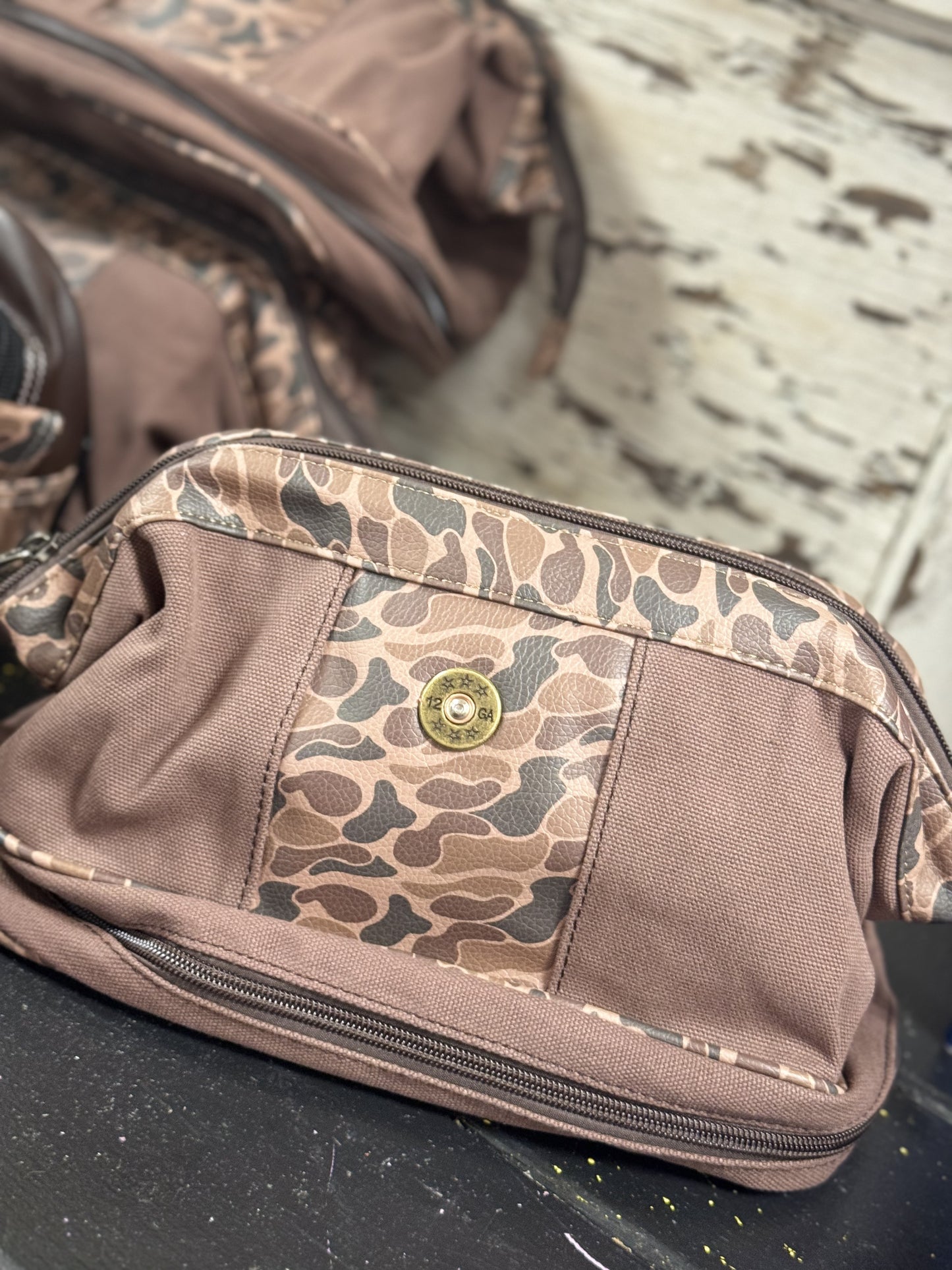 Zeppro Old School Camo Toiletry Bag Brown