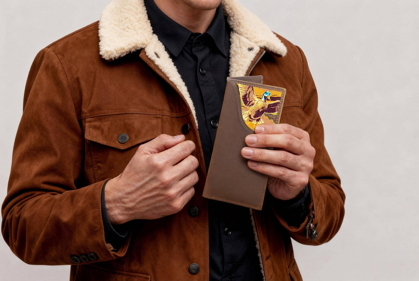 Mallard Men's Secretary Tall Woven Patch Leather Wallet.
