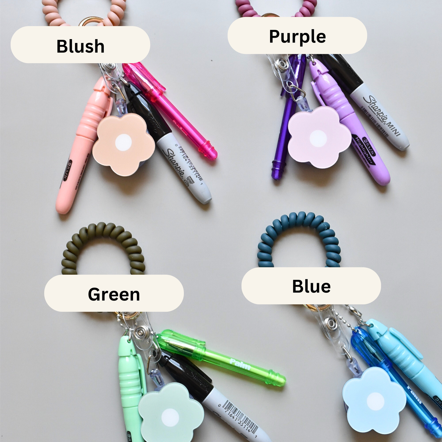 Badge Reel Keychain – Retractable ID Holder with Pens : Blue