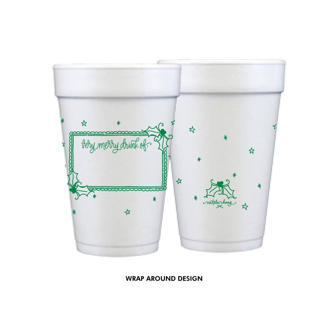Merry Name Tag | Christmas Cups & Napkins (ALL): FOAM Cups | Mix of Red & Green