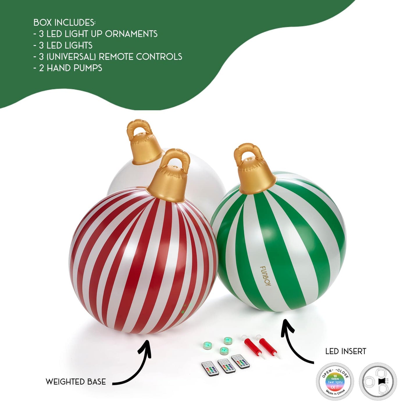 Light Up Christmas Ornament Holiday Balls - 3 Pack