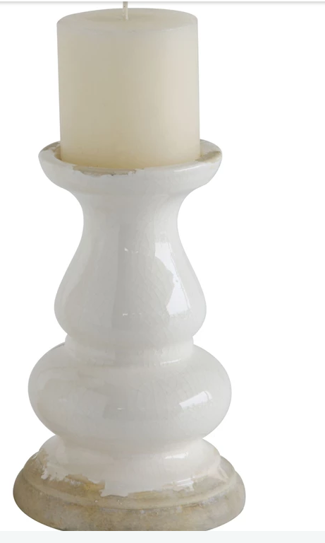 5" Round x 7-3/4"H Candle Holder - White