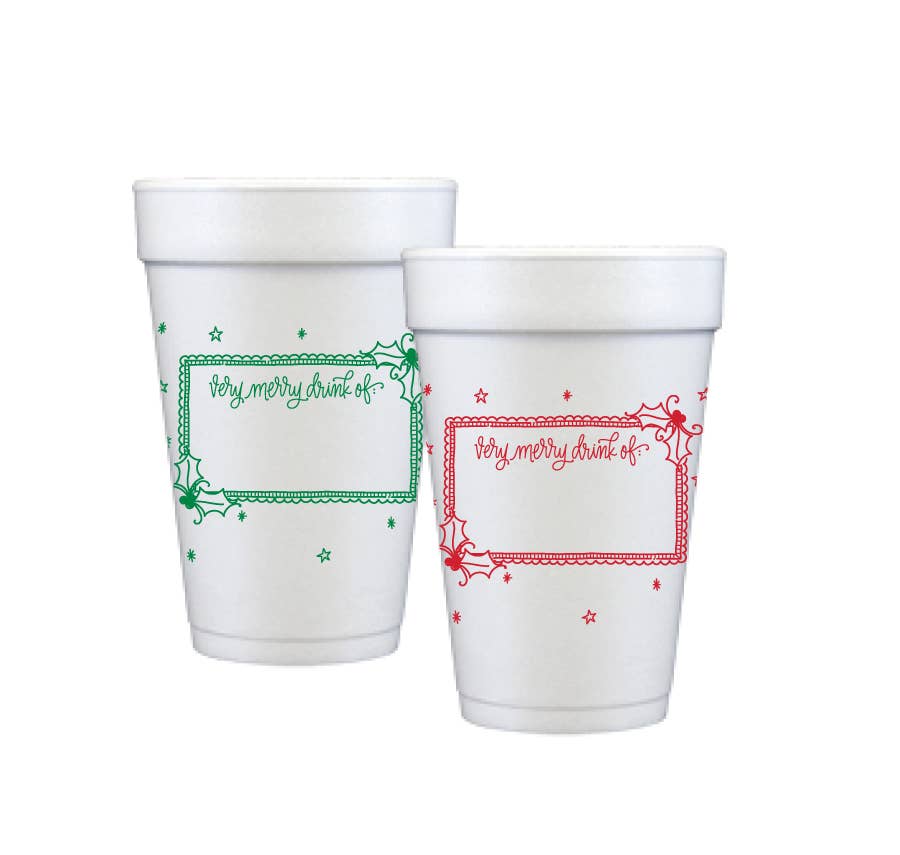 Merry Name Tag | Christmas Cups & Napkins (ALL): FOAM Cups | Mix of Red & Green