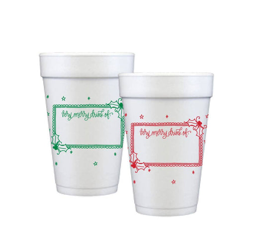 Merry Name Tag | Christmas Cups & Napkins (ALL): FOAM Cups | Mix of Red & Green