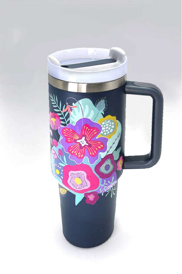 40oz STAINLESS STEEL TUMBLER FLOWER: FLOWER WHITE