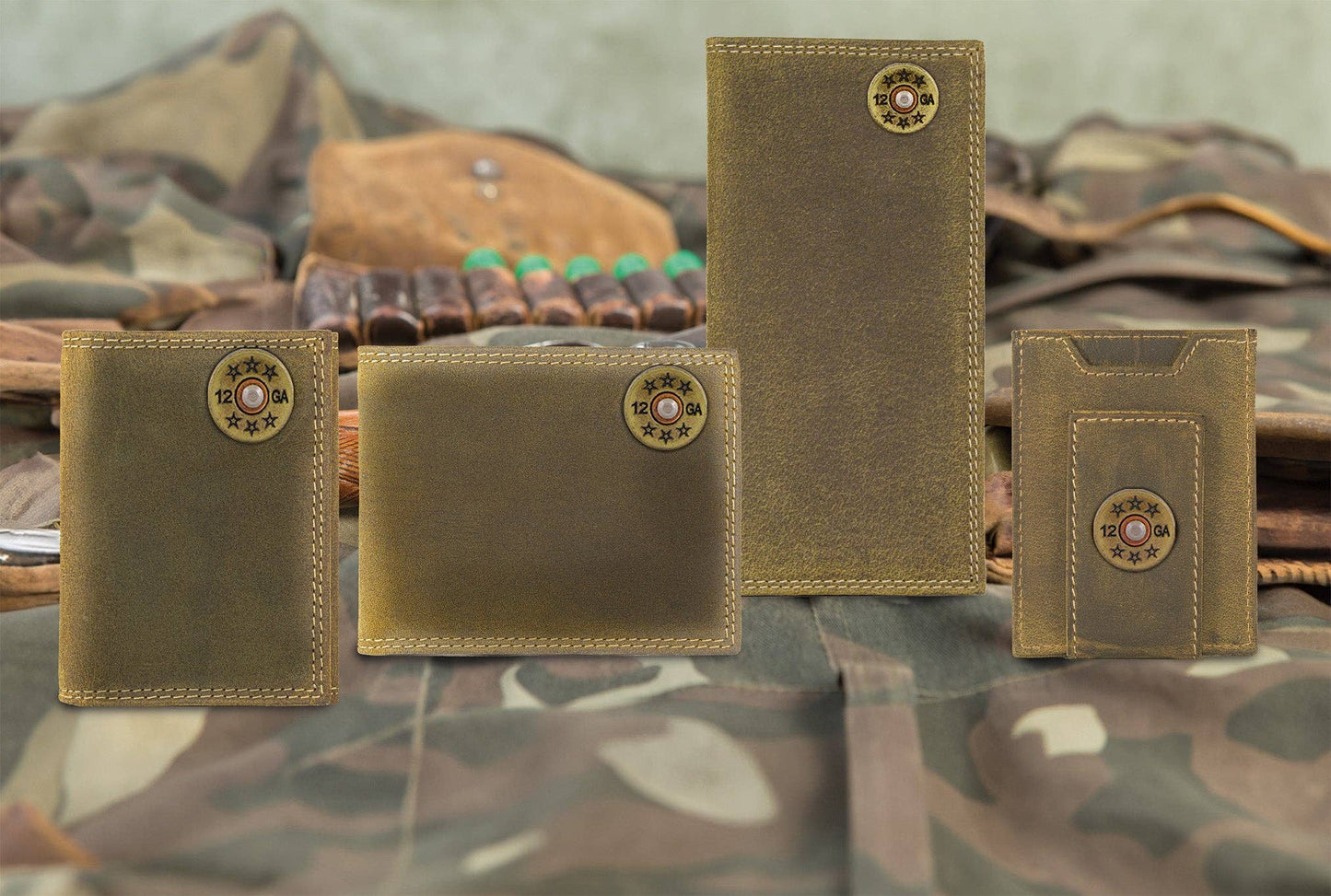 Shotshell Vintage Tan Leather Magnetic Front Pocket Wallet