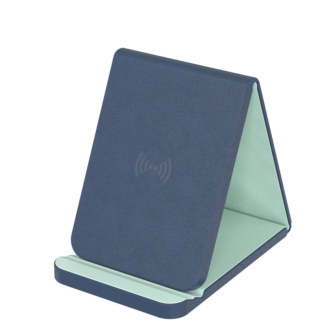 Navy with Mint - Leather Wireless Charging Folding Stand