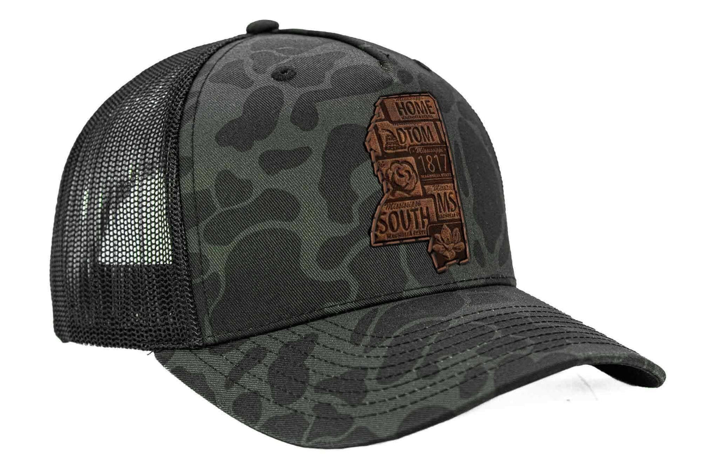 Mississippi Map Old School Camo Trucker Hat.