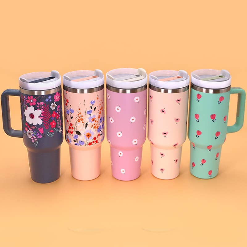 40oz STAINLESS STEEL TUMBLER FLOWER: FLOWER WHITE