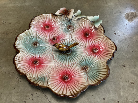 Evergreen 17” Metal Sculpted Edge Bird Bath with Butterfly & Flowers