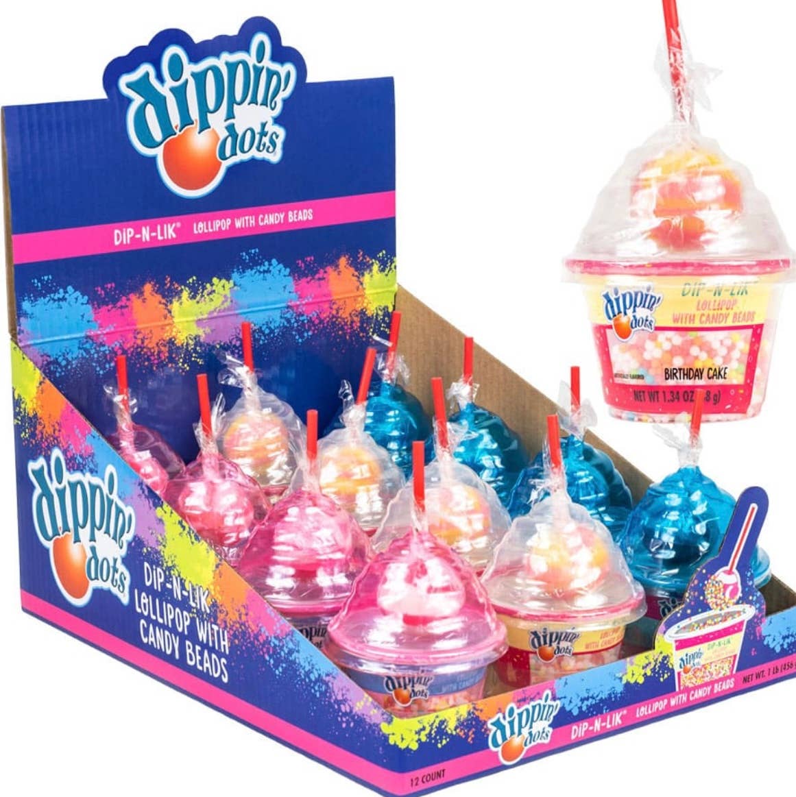 Novelty NEW 🎉 Dipping Dots Lollipops 🍭 w/ Dip- 12CT Tray 