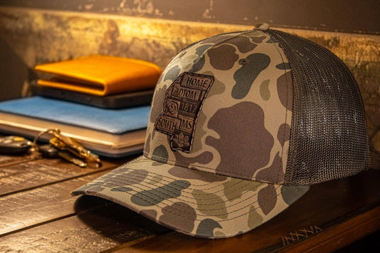 Mississippi Map Old School Camo Trucker Hat.