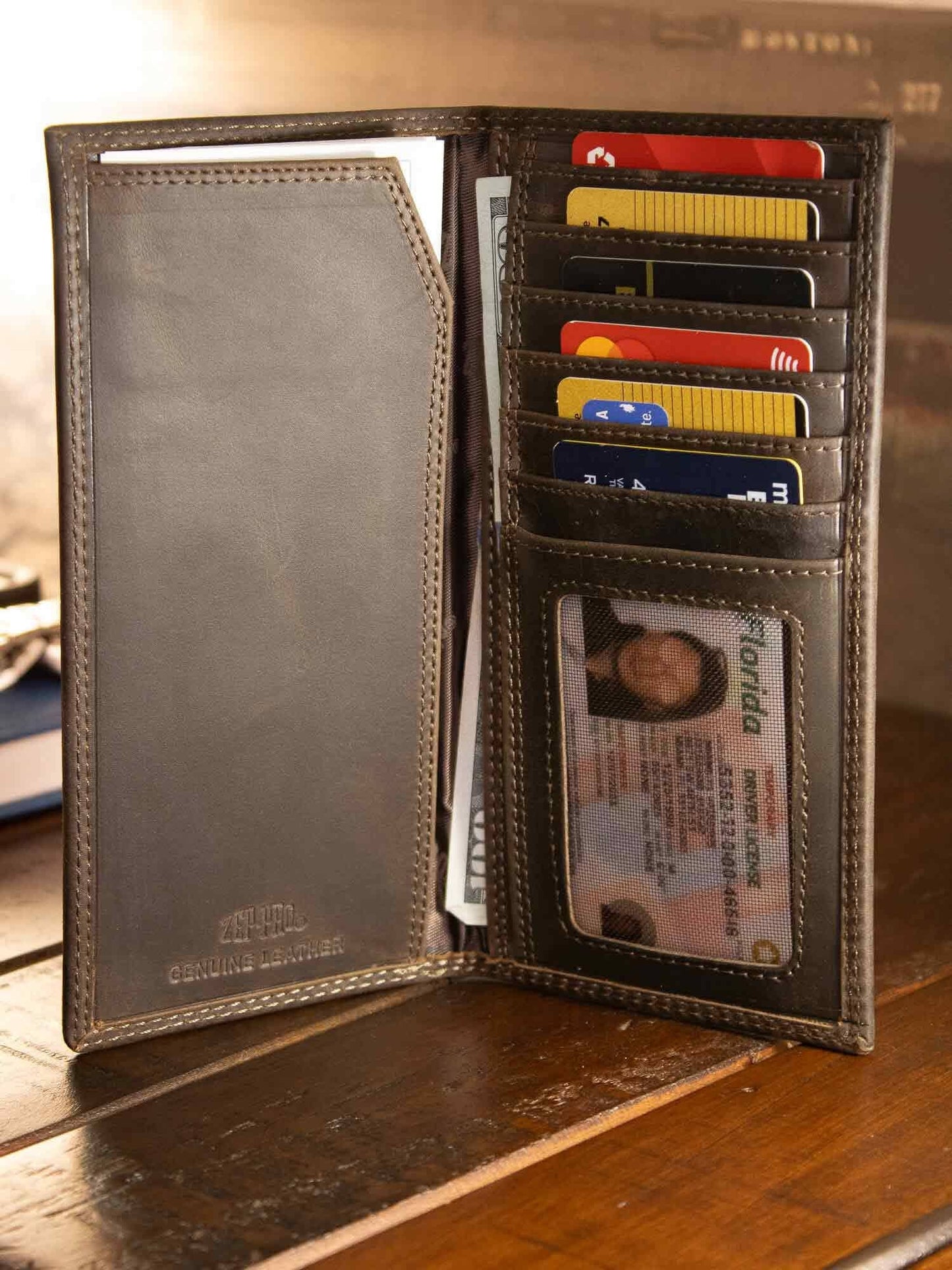 Mallard Men's Secretary Tall Woven Patch Leather Wallet.