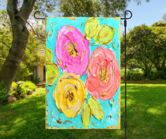 Bright Painted Florals Garden Flag: Double Sided