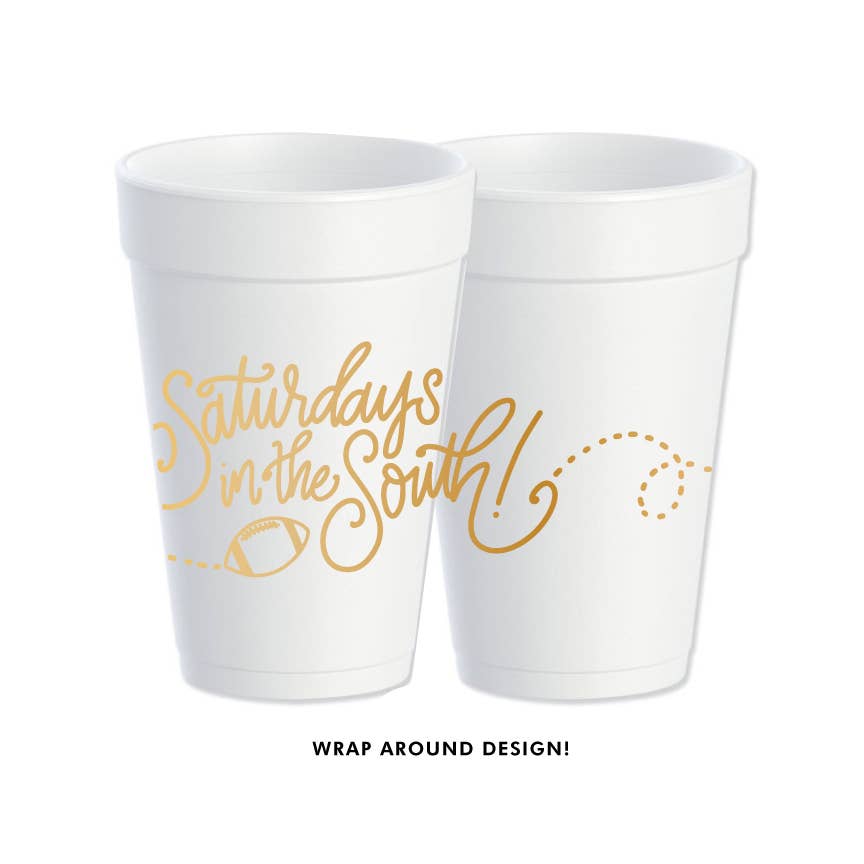 Saturdays in the South | Game Day Cups & Napkins (All): FOAM Cups: Metallic GOLD (10 cups per pack)