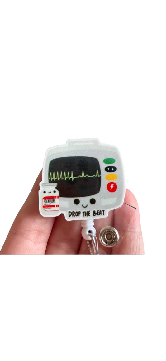 Drop the Beat - Nursing Cardiac -  Badge Reel Holder: Swivel alligator clip