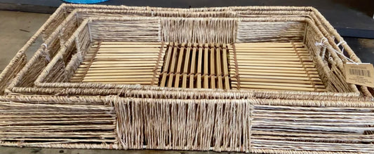 Bamboo and Jute Handled Basket Tray 17”