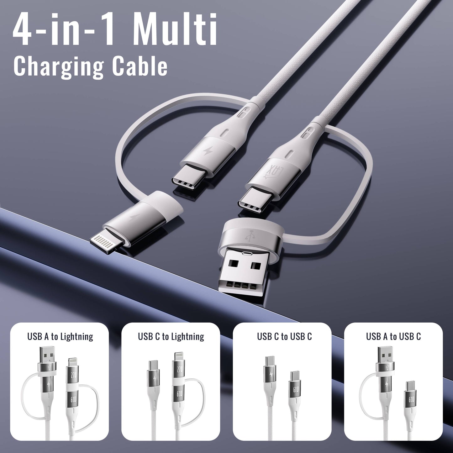 USB PD 20W Wall Charger + 6ft 4-in-1 Linear Cable- Retail