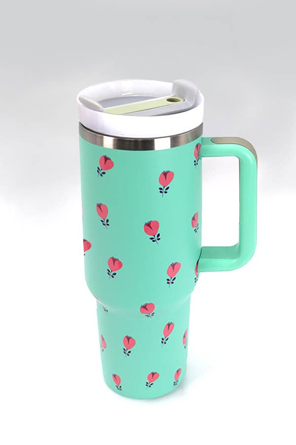 40oz STAINLESS STEEL TUMBLER FLOWER: FLOWER WHITE