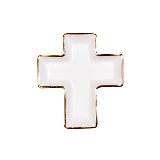 Cross Shaped Trinket Dish   White/Gold   5x5