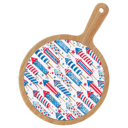 Patriotic Rockets Bamboo & Ceramic Cheese Board Rosanne Beck