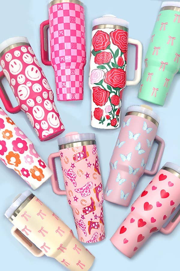 40oz STAINLESS STEEL TUMBLER ALL STYLES | TB40OZ: DAISY FUCHSIA