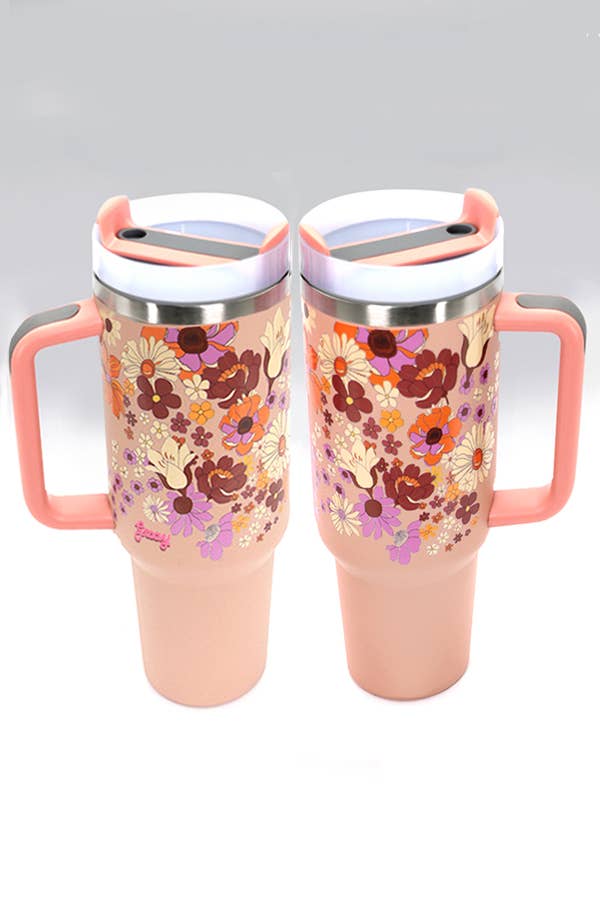 40oz STAINLESS STEEL TUMBLER FLOWER: FLOWER WHITE