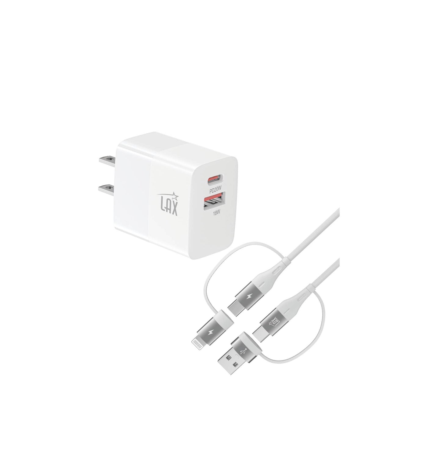 USB PD 20W Wall Charger + 6ft 4-in-1 Linear Cable- Retail