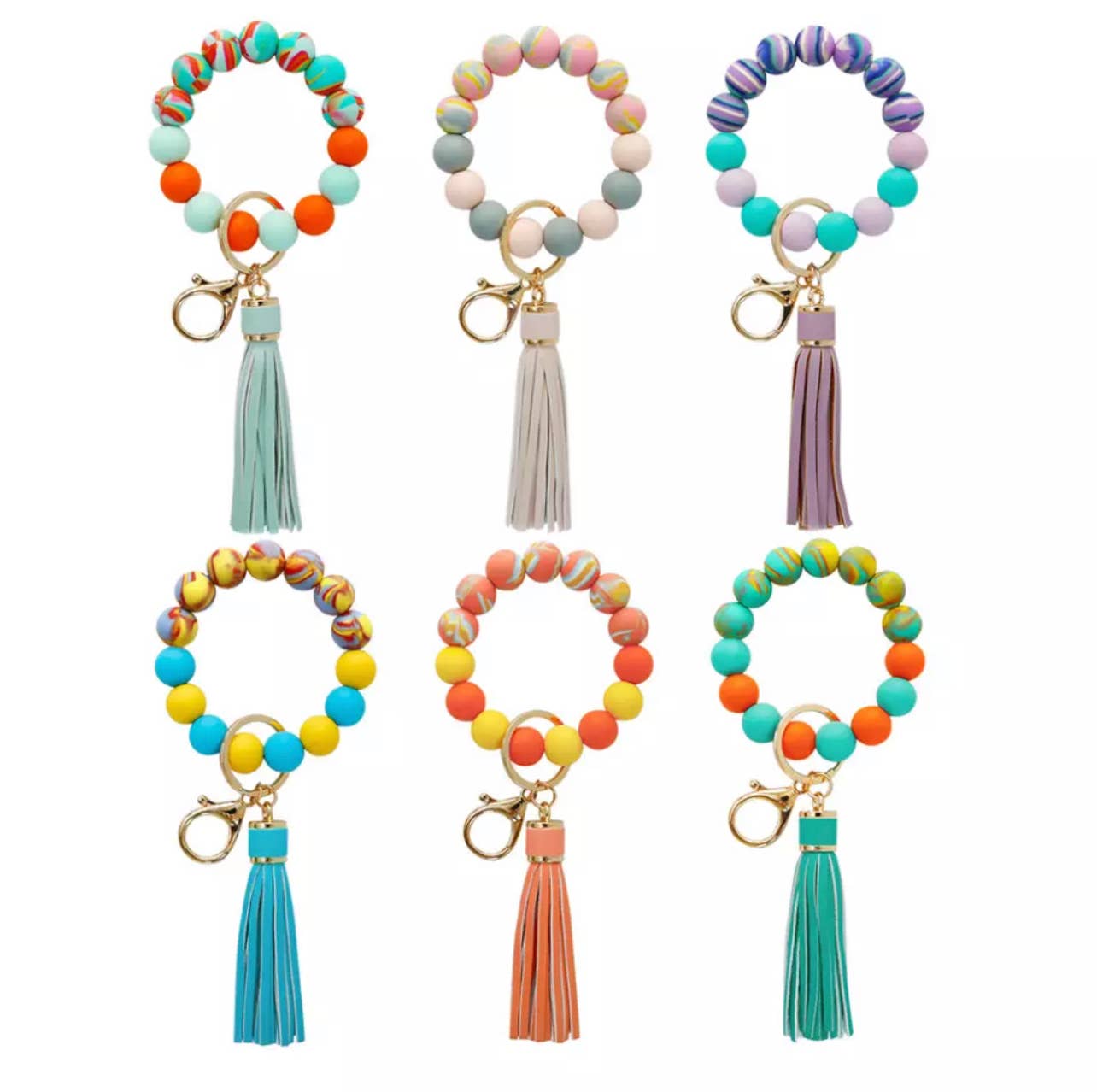 Tie Dye Silicone Bead Tassel Keychains