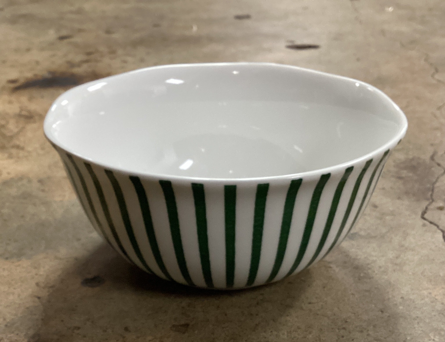 Small Green & White Striped Bowl
