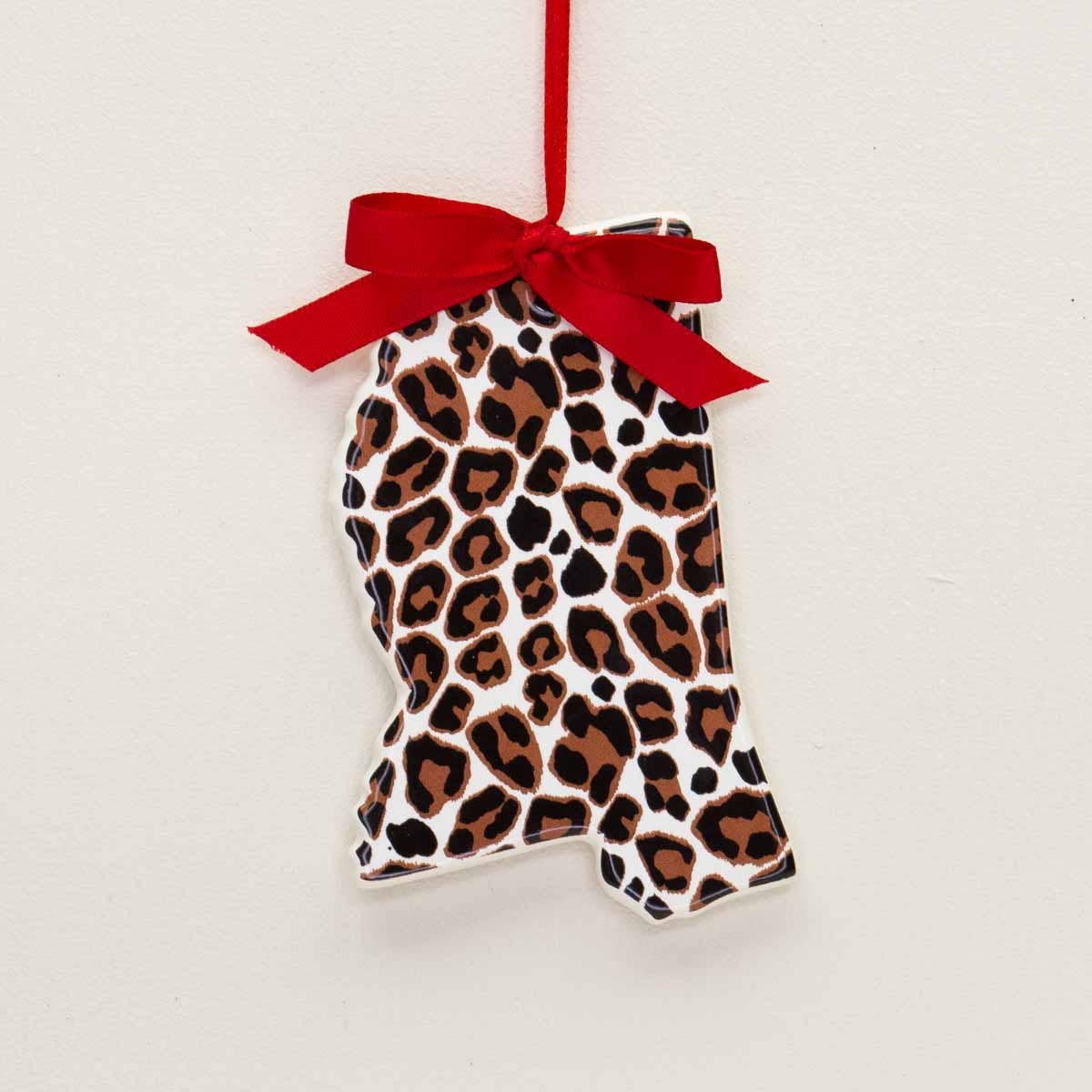Mississippi Leopard Ornament   White/Black/Brown   4"