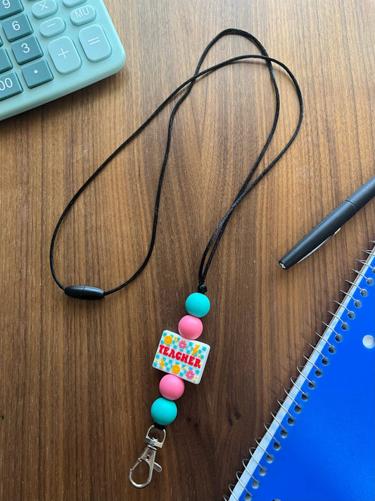 Silicone Teacher Checkered Lanyard-20” L w/Breakaway Clasp