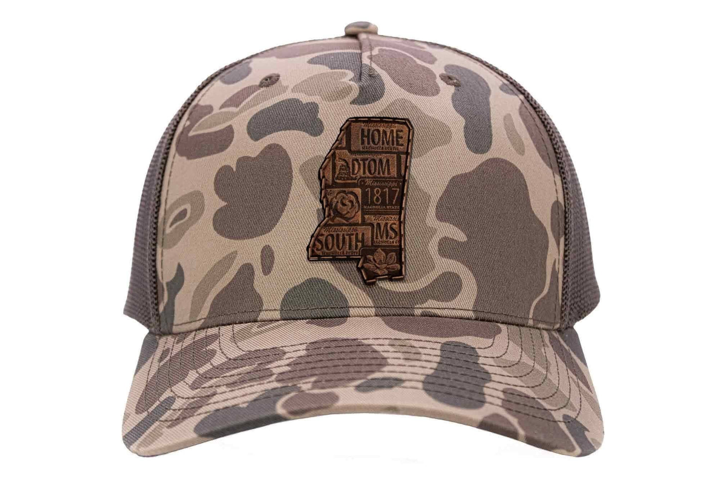 Mississippi Map Old School Camo Trucker Hat.