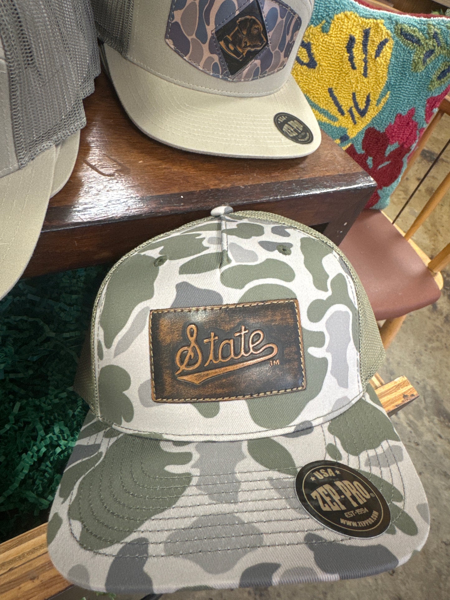 Zeppro hat Old School Camo MSU State Script