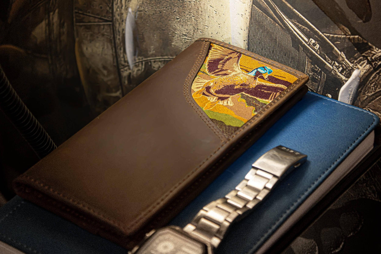 Mallard Men's Secretary Tall Woven Patch Leather Wallet.