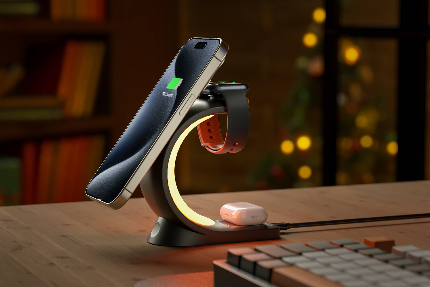 3-in-1 Charger Station w/ Night Lamp & Adapter - Retail Pack