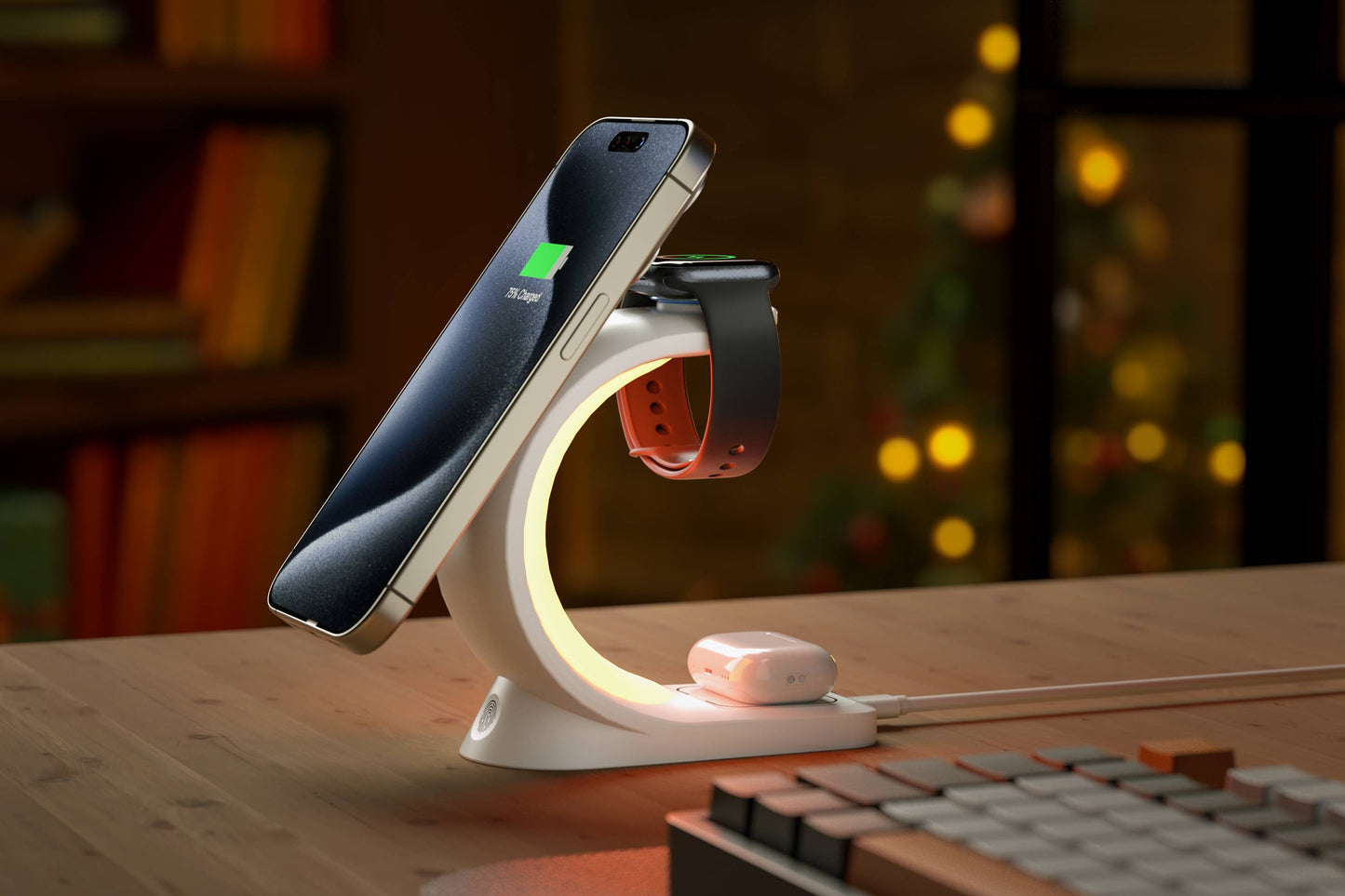 3-in-1 Charger Station w/ Night Lamp & Adapter - Retail Pack