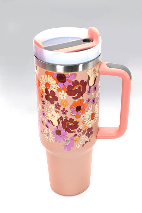 40oz STAINLESS STEEL TUMBLER FLOWER: FLOWER WHITE