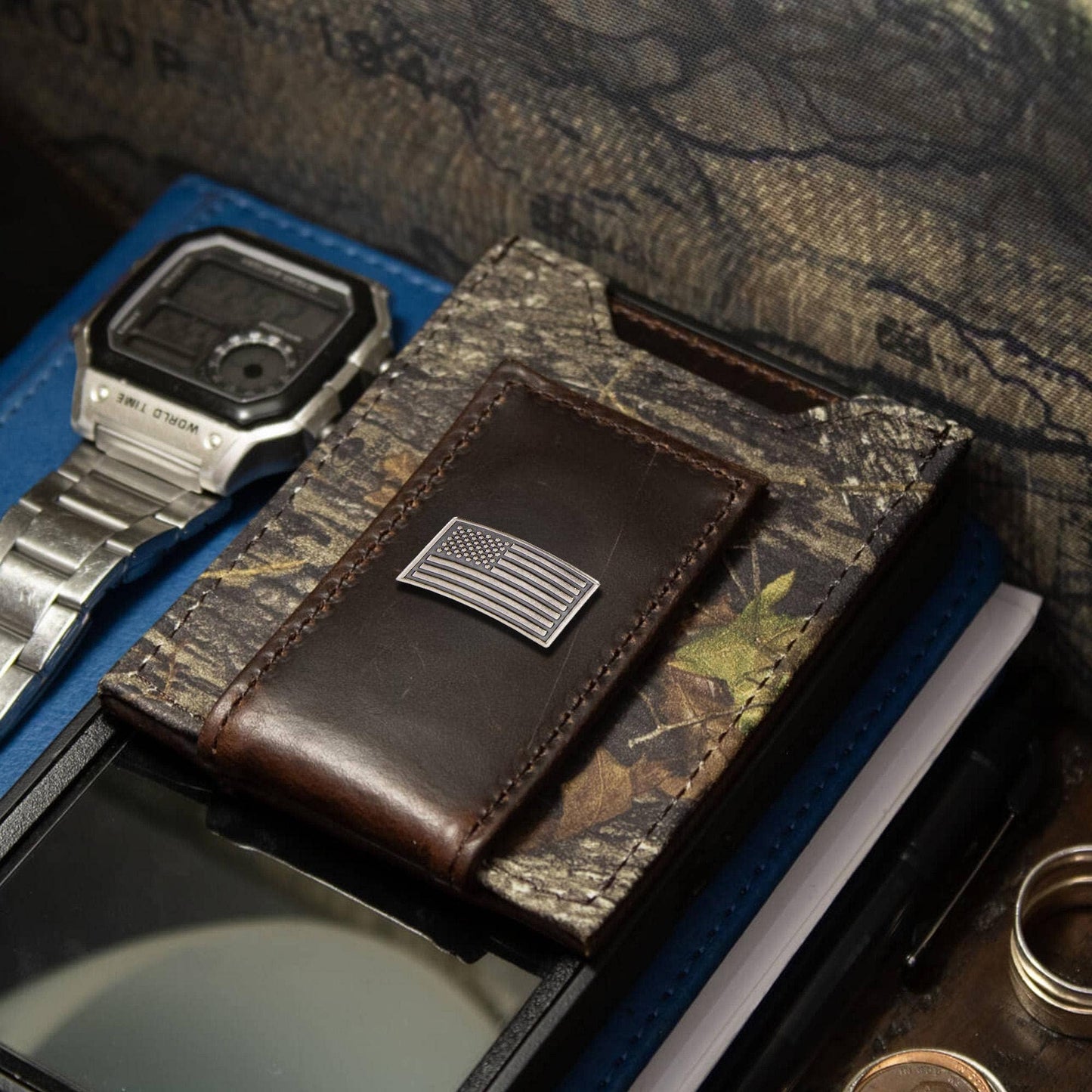 American Flag Magnetic Leather Slim Wallet