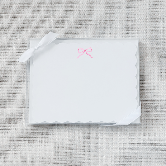 Pink Bow Scallop Flat Notecard - Set of 15